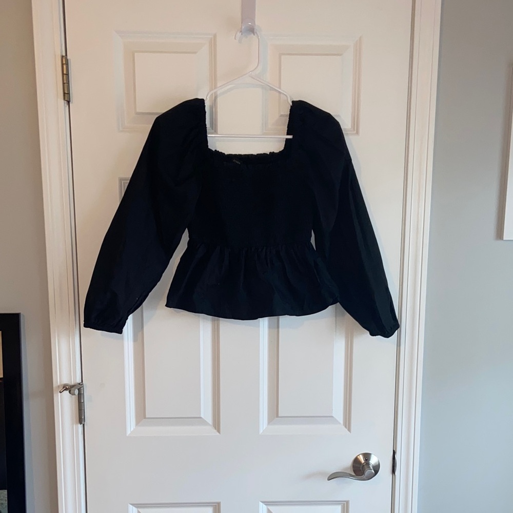 J. Crew Elegant Black Puff Sleeve Blouse